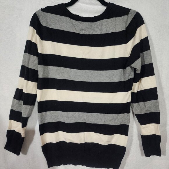 Rue 21 Striped V-Neck Sweater Women's Large Dark Academia - Picture 2 of 5